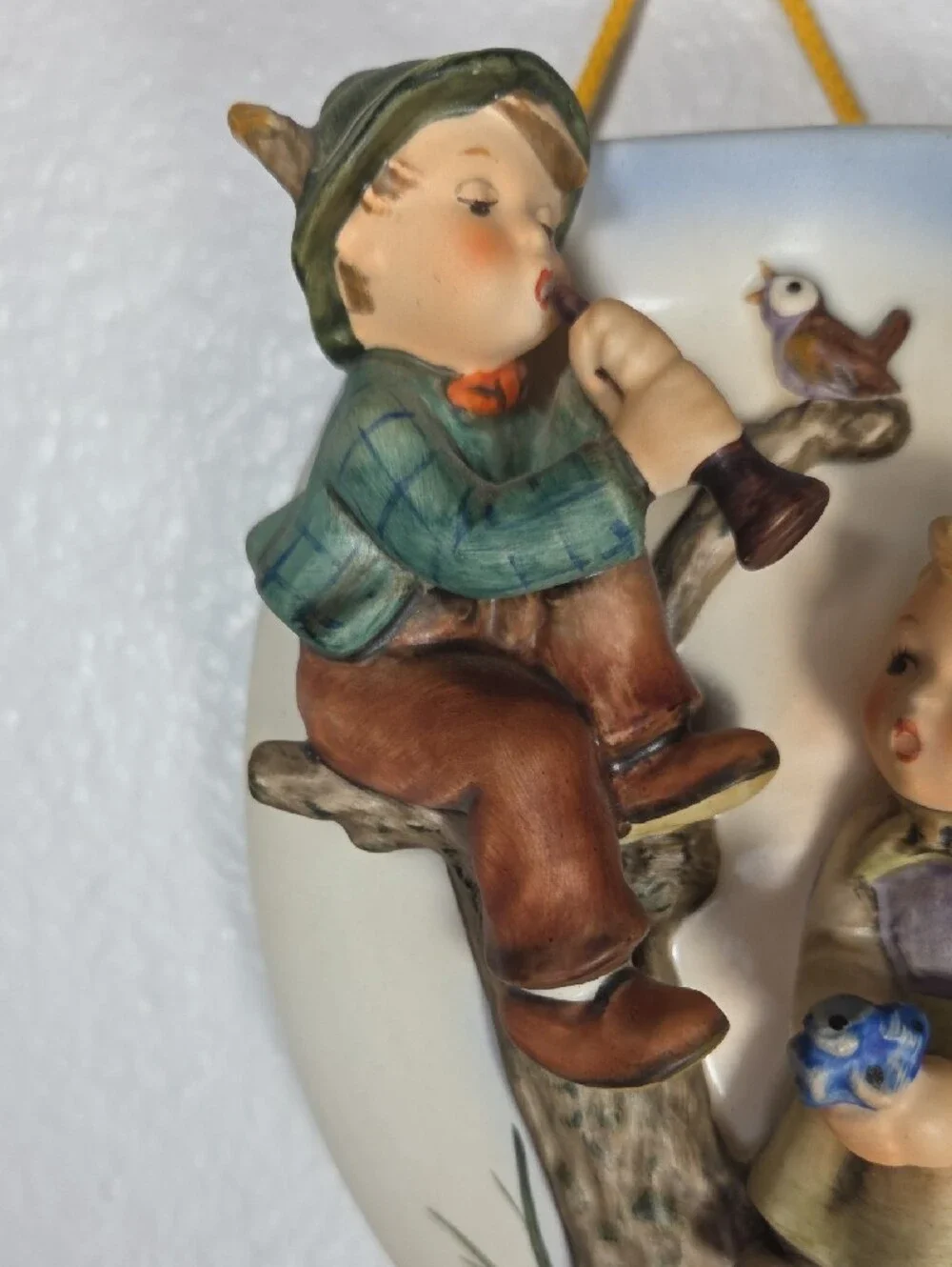 Vintage Hummel 1958 360/A Cream Wall Plaque with Boy, Girl & Bird